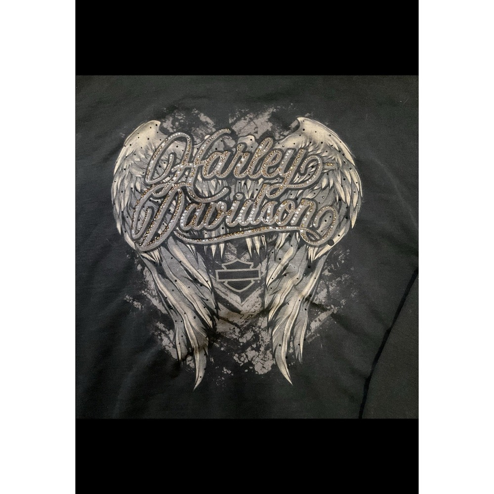 Vintage Y2K Harley Davidson Black Zip Up Front Hooded Sweatshirt Large Wings